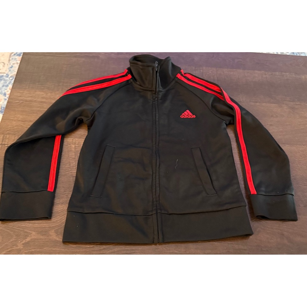 Adidas‎ Boys Tracksuit Set Black Red 3-Stripe Zip Jacket Jogger Pants Size 4 - Picture 2 of 8